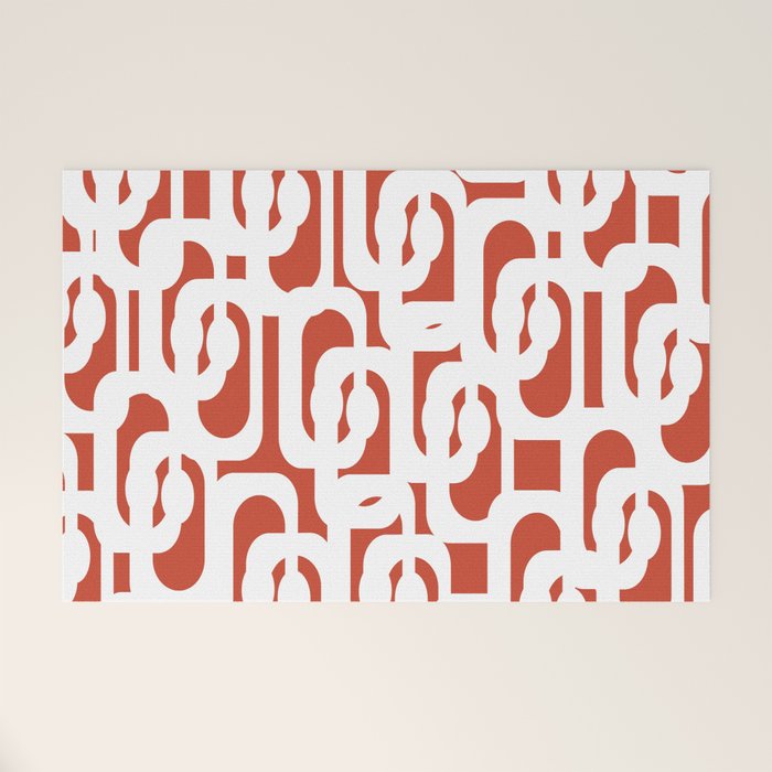 Mid Century Modern Loop Pattern Vermilion Red and White Welcome Mat Gallery Image 1