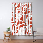 Mid Century Modern Loop Pattern Vermilion Red and White Window Curtain Gallery Image 5