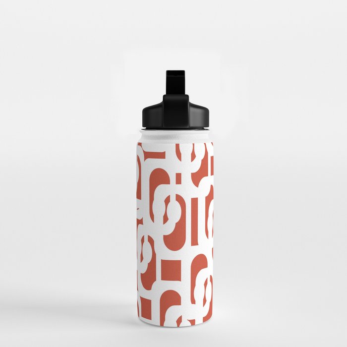 Mid Century Modern Loop Pattern Vermilion Red and White Water Bottle Gallery Image 2