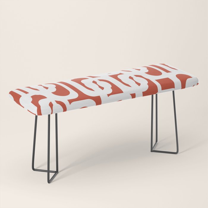 Mid Century Modern Loop Pattern Vermilion Red and White Bench Gallery Image 1