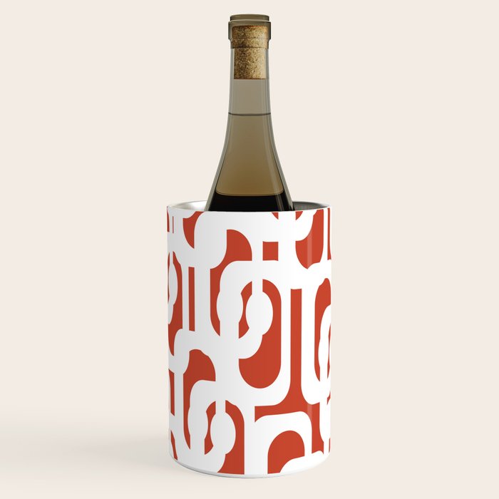 Mid Century Modern Loop Pattern Vermilion Red and White Wine Chiller Gallery Image 2