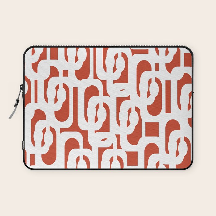 Mid Century Modern Loop Pattern Vermilion Red and White Laptop Sleeve Gallery Image 1