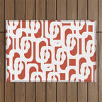 Mid Century Modern Loop Pattern Vermilion Red and White Outdoor Rug Gallery Image 1