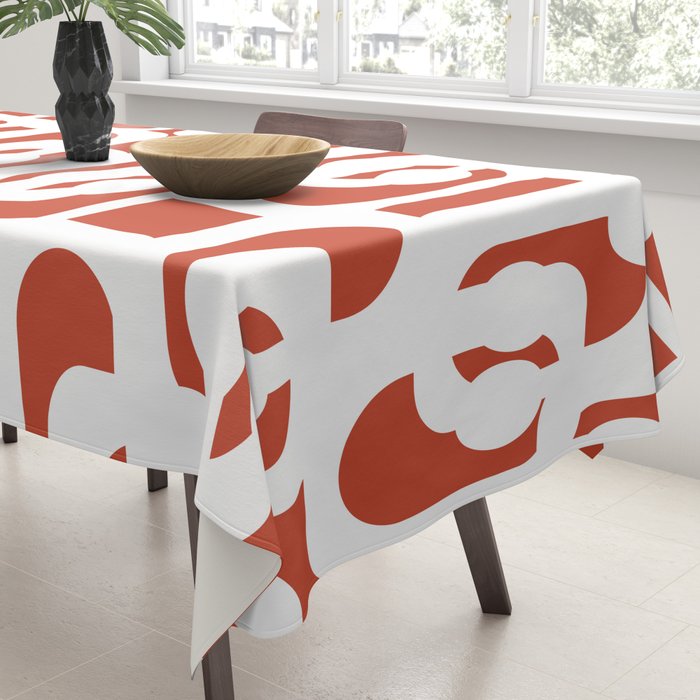 Mid Century Modern Loop Pattern Vermilion Red and White Tablecloth Gallery Image 3