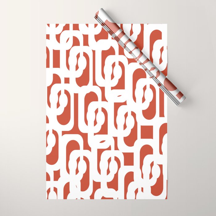 Mid Century Modern Loop Pattern Vermilion Red and White Wrapping Paper Gallery Image 1
