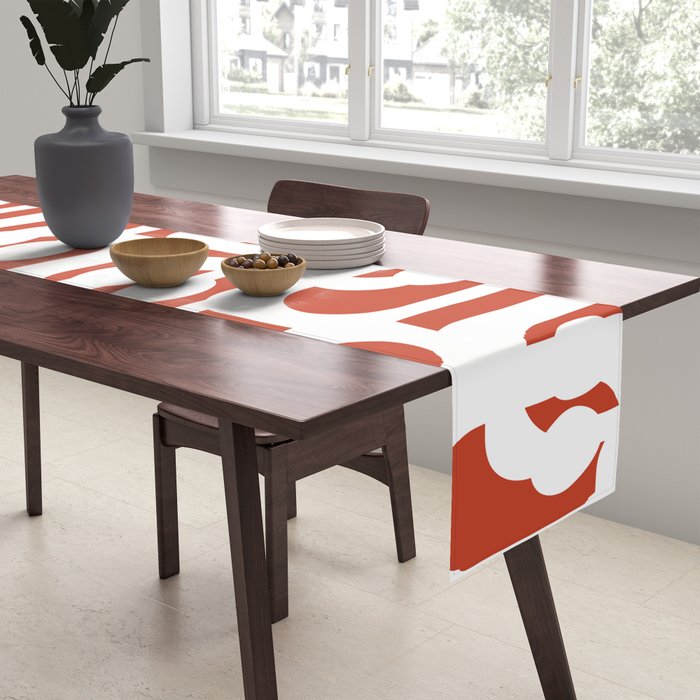 Mid Century Modern Loop Pattern Vermilion Red and White Table Runner Gallery Image 2