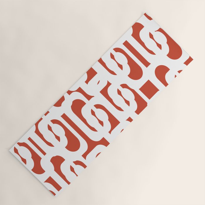 Mid Century Modern Loop Pattern Vermilion Red and White Yoga Mat Gallery Image 1
