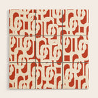 Mid Century Modern Loop Pattern Vermilion Red and White Wood Wall Art Gallery Image 1
