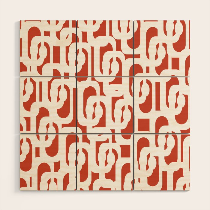 Mid Century Modern Loop Pattern Vermilion Red and White Wood Wall Art Gallery Image 1