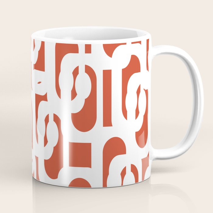 Mid Century Modern Loop Pattern Vermilion Red and White Coffee Mug Gallery Image 1