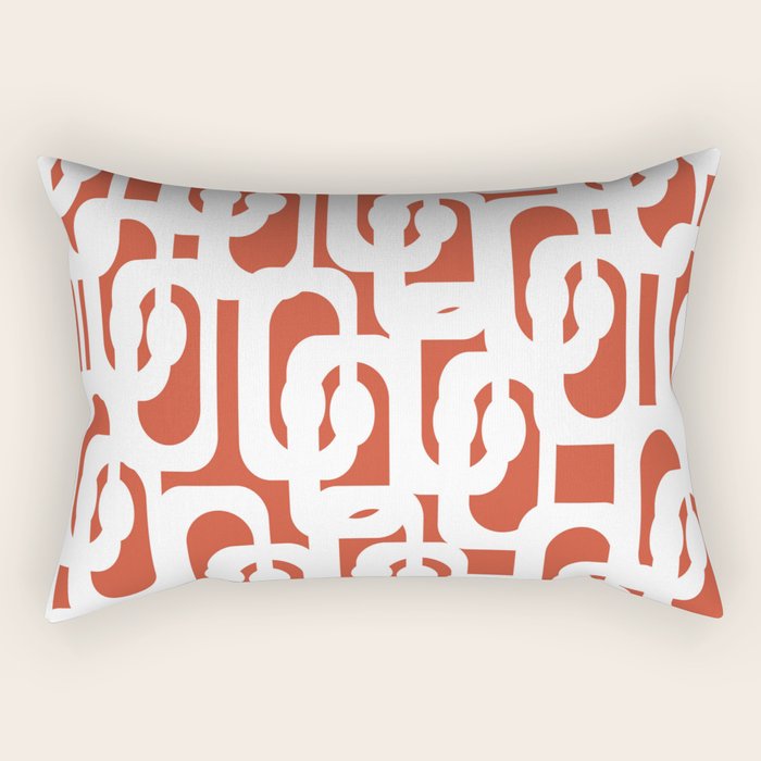 Mid Century Modern Loop Pattern Vermilion Red and White Rectangular Pillow Gallery Image 1