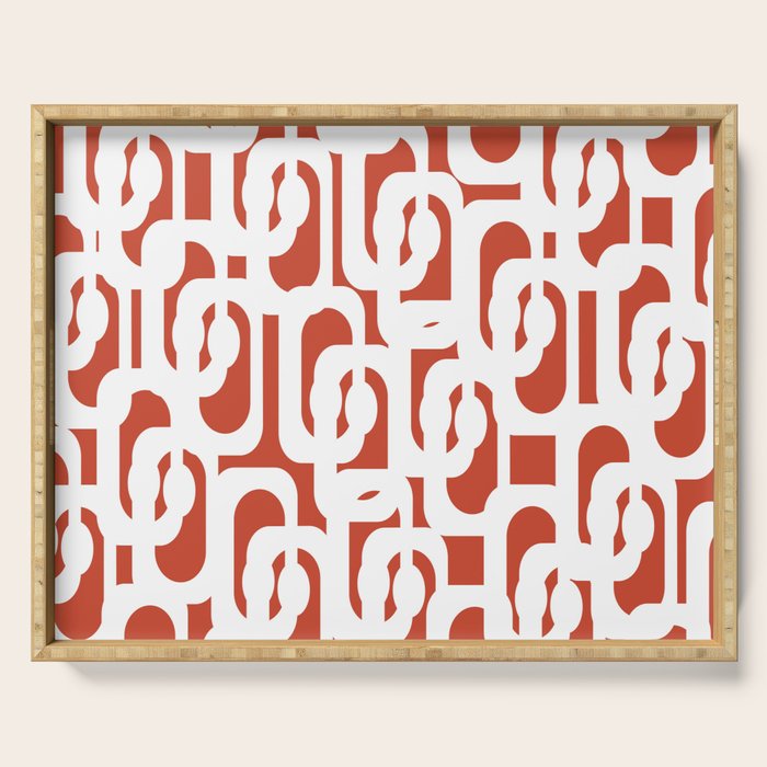 Mid Century Modern Loop Pattern Vermilion Red and White Serving Tray Gallery Image 1
