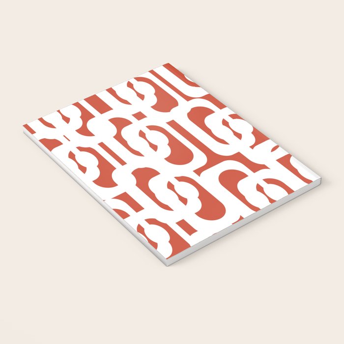 Mid Century Modern Loop Pattern Vermilion Red and White Notebook Gallery Image 3