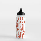 Mid Century Modern Loop Pattern Vermilion Red and White Water Bottle Gallery Image 3