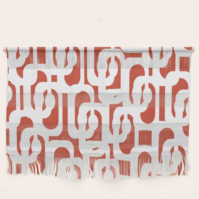 Mid Century Modern Loop Pattern Vermilion Red and White Wall Hanging Gallery Image 1