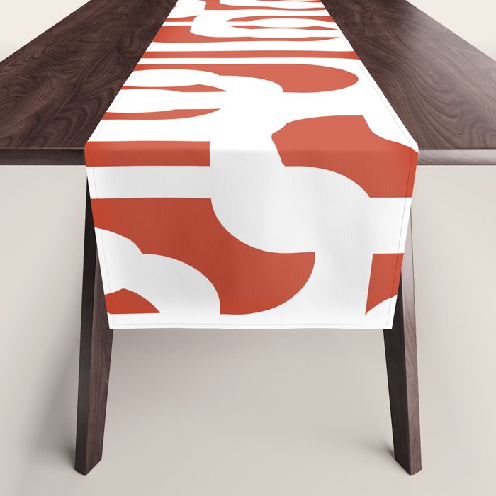 Mid Century Modern Loop Pattern Vermilion Red and White Table Runner Gallery Image 1