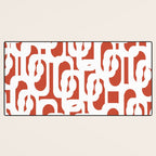Mid Century Modern Loop Pattern Vermilion Red and White Desk Mat Gallery Image 3