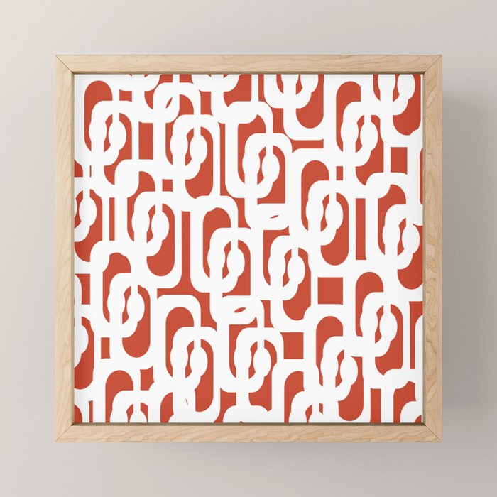 Mid Century Modern Loop Pattern Vermilion Red and White Mini Art Print Gallery Image 1