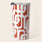 Mid Century Modern Loop Pattern Vermilion Red and White Travel Mug Gallery Image 3