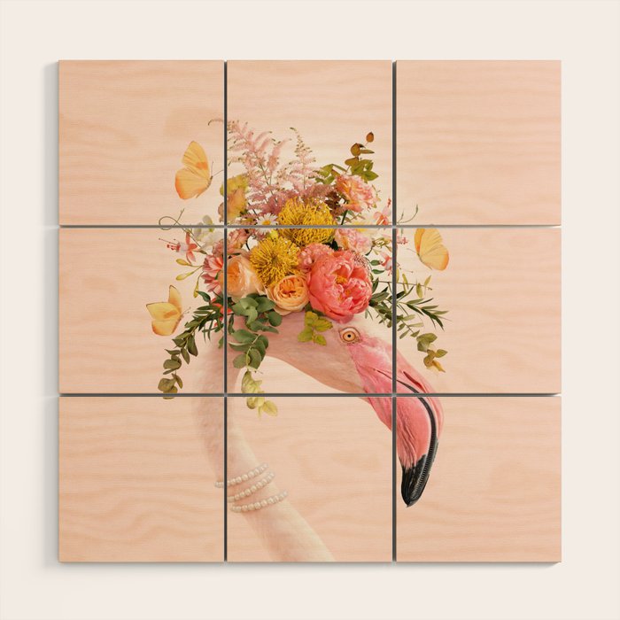 FLORAL FLAMINGO Wood Wall Art Gallery Image 1