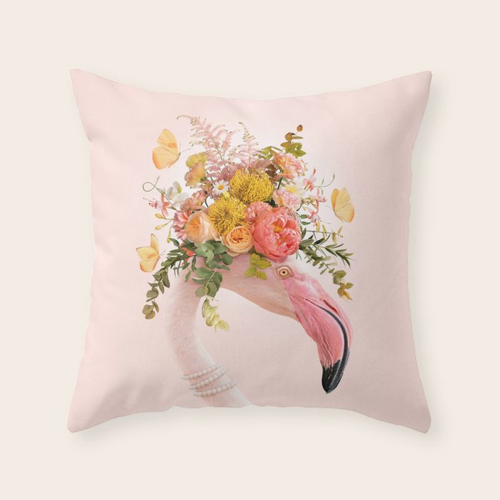 FLORAL FLAMINGO Throw Pillow Gallery Image 1