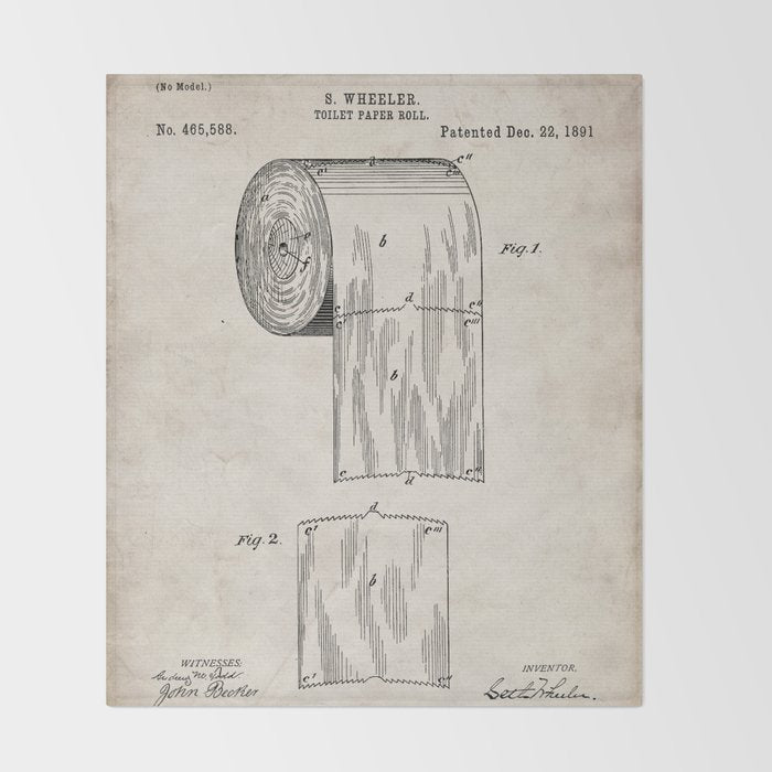 Toilet Paper Patent - Bathroom Art - Antique Throw Blanket Gallery Image 2