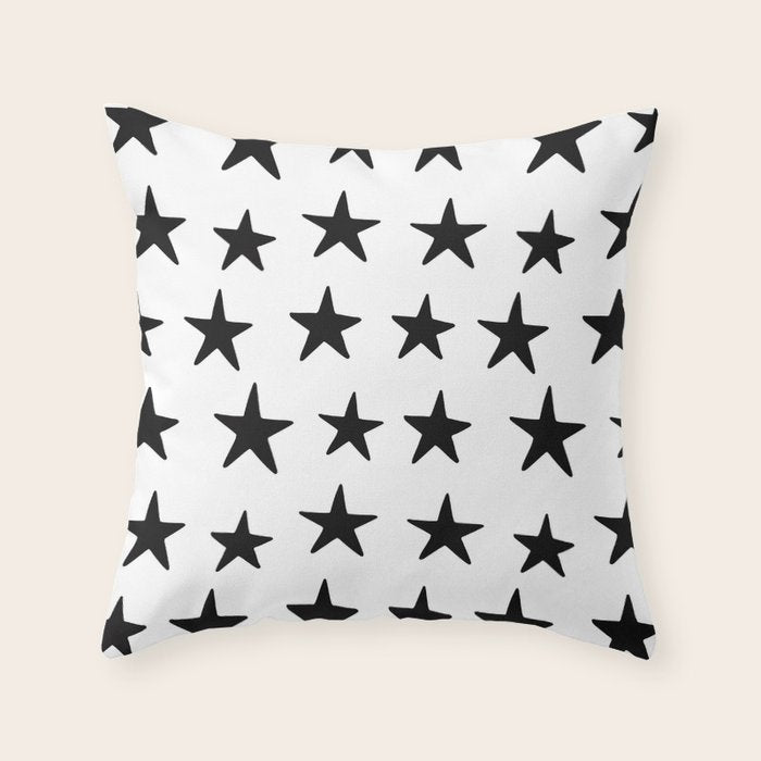 Star Pattern Black On White Throw Pillow Gallery Image 1