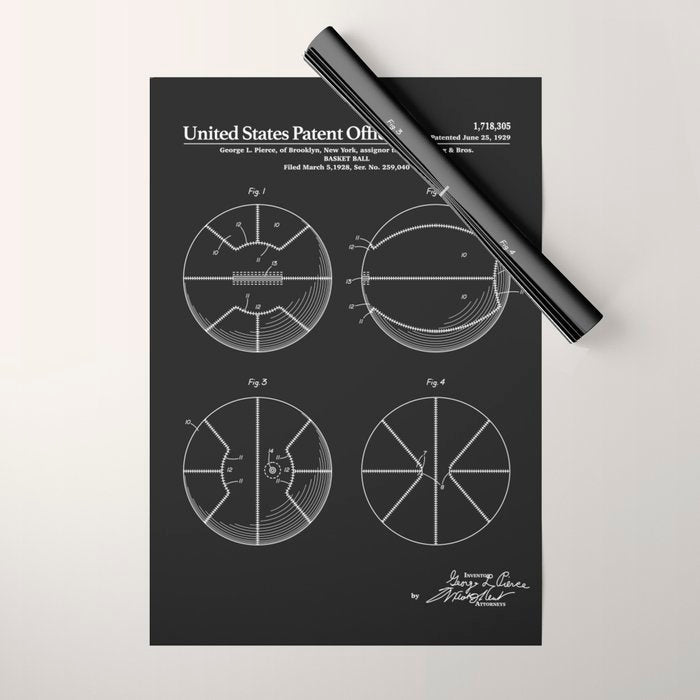 Basketball Patent - Black Wrapping Paper Gallery Image 1