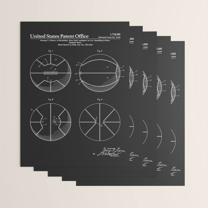 Basketball Patent - Black Wrapping Paper Gallery Image 3