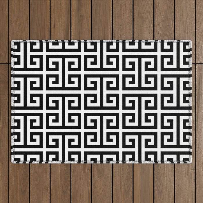 Large Black and White Greek Key Pattern Outdoor Rug Gallery Image 1
