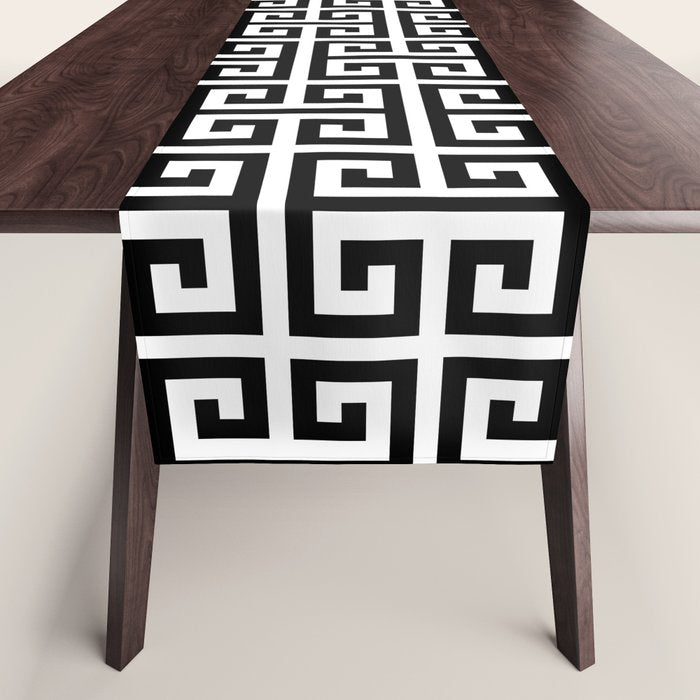 Large Black and White Greek Key Pattern Table Runner Gallery Image 1