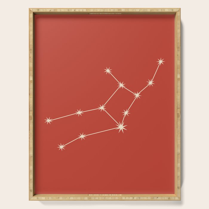 Virgo Zodiac Star Constellation Line Art Red Serving Tray Gallery Image 1