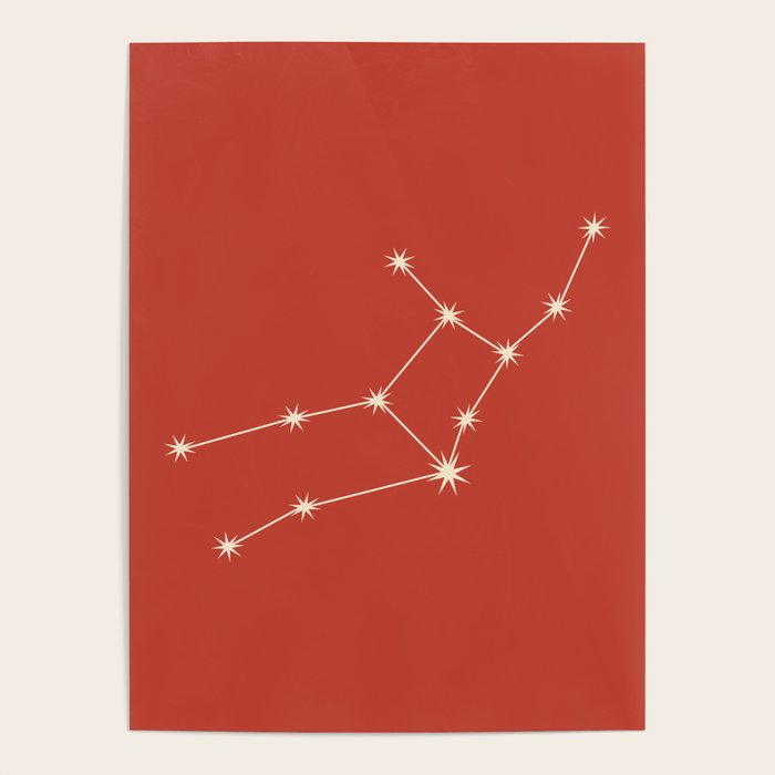 Virgo Zodiac Star Constellation Line Art Red Poster Gallery Image 4