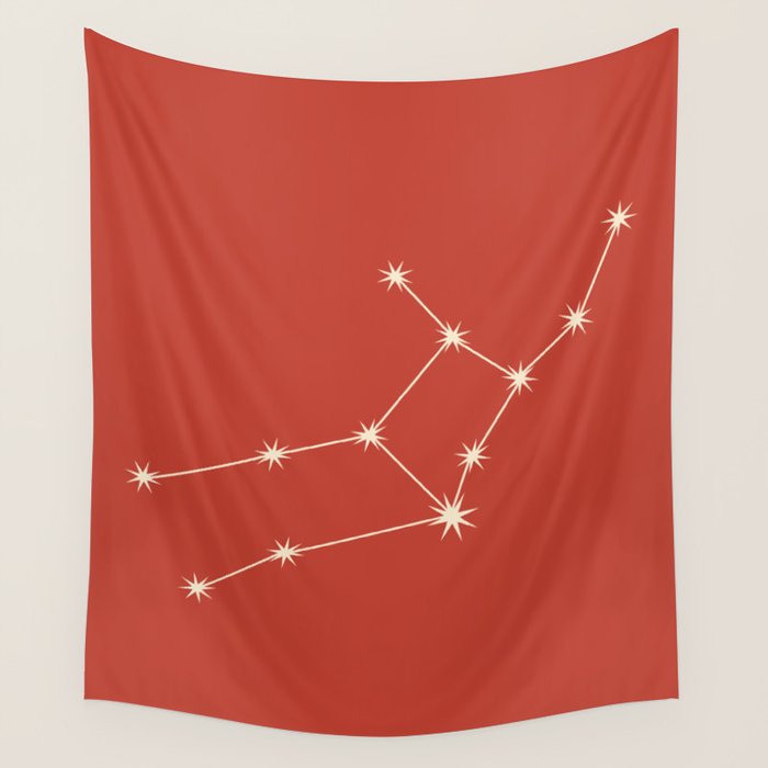 Virgo Zodiac Star Constellation Line Art Red Wall Tapestry Gallery Image 4