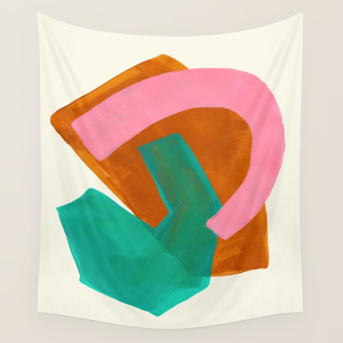 Ochre Pink Marine Green Fun Colorful Mid Century Modern Abstract Painting Shapes Pattern Wall Tapestry Gallery Image 4