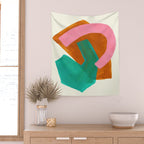 Ochre Pink Marine Green Fun Colorful Mid Century Modern Abstract Painting Shapes Pattern Wall Tapestry Gallery Image 2
