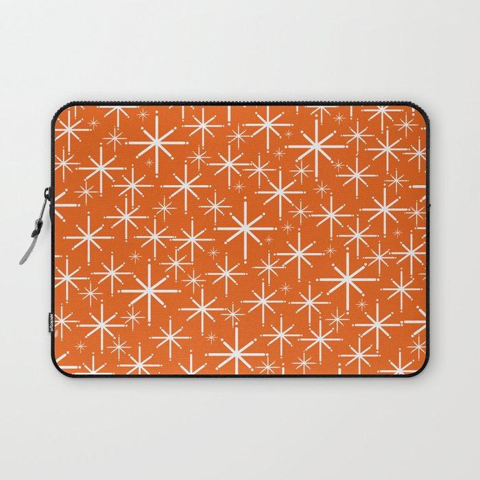 Twinkling Starbursts Mid Century Modern Pattern in Orange and White Laptop Sleeve Gallery Image 1