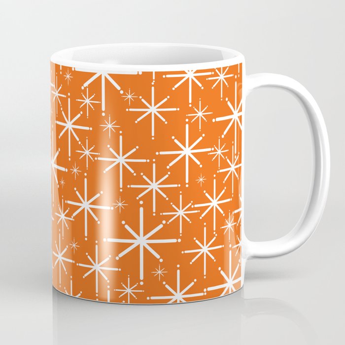 Twinkling Starbursts Mid Century Modern Pattern in Orange and White Coffee Mug Gallery Image 1