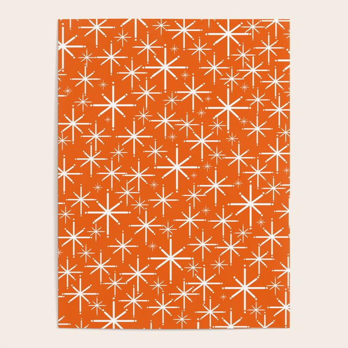 Twinkling Starbursts Mid Century Modern Pattern in Orange and White Poster Gallery Image 4