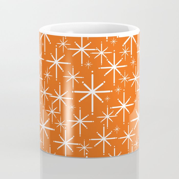 Twinkling Starbursts Mid Century Modern Pattern in Orange and White Coffee Mug Gallery Image 4