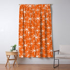 Twinkling Starbursts Mid Century Modern Pattern in Orange and White Window Curtain Gallery Image 5