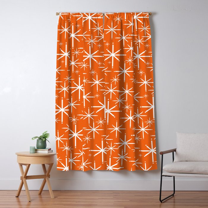 Twinkling Starbursts Mid Century Modern Pattern in Orange and White Window Curtain Gallery Image 5