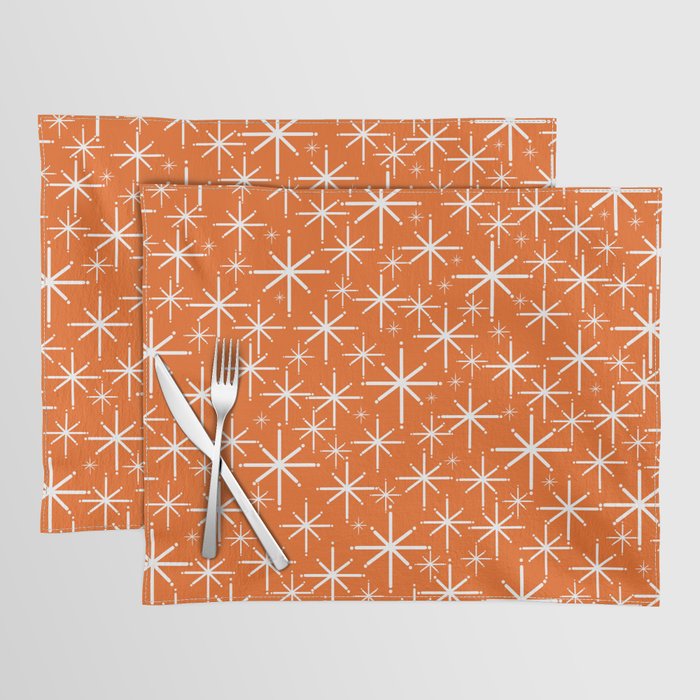 Twinkling Starbursts Mid Century Modern Pattern in Orange and White Placemat Gallery Image 1