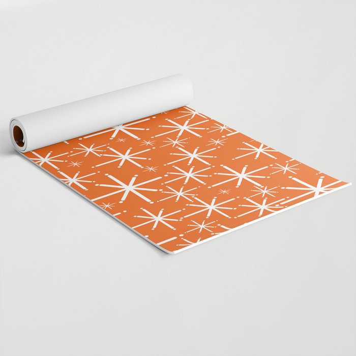Twinkling Starbursts Mid Century Modern Pattern in Orange and White Yoga Mat Gallery Image 2
