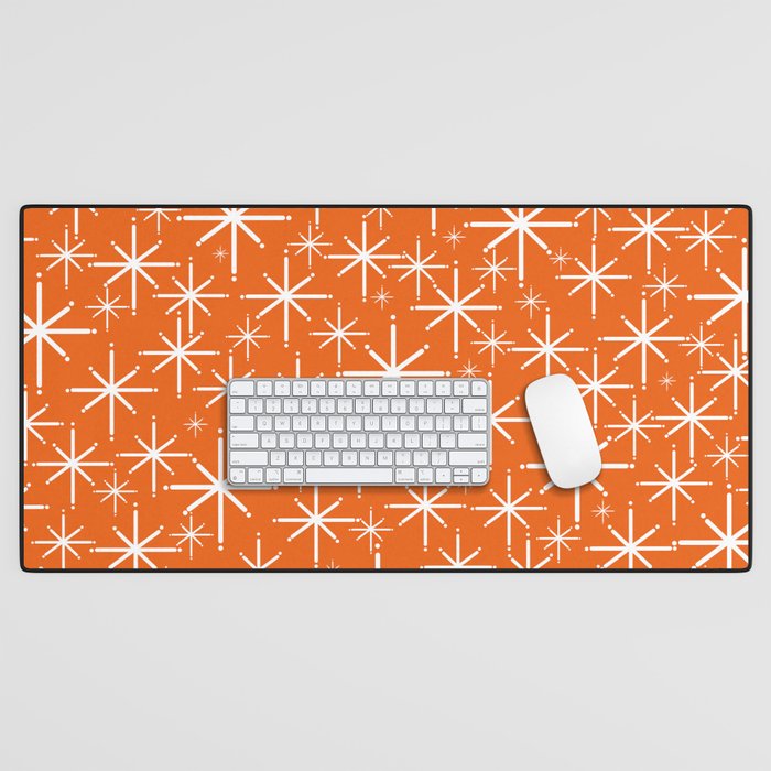 Twinkling Starbursts Mid Century Modern Pattern in Orange and White Desk Mat Gallery Image 1