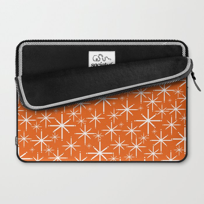Twinkling Starbursts Mid Century Modern Pattern in Orange and White Laptop Sleeve Gallery Image 2