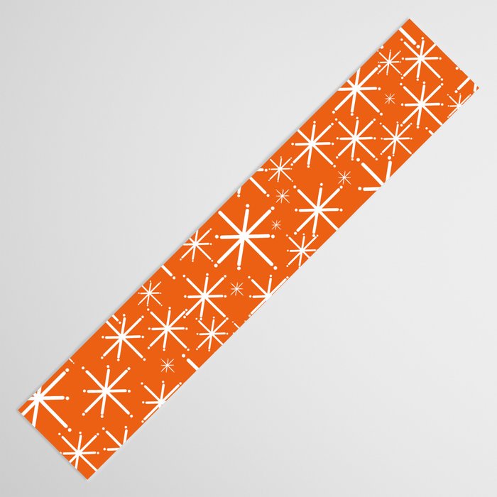 Twinkling Starbursts Mid Century Modern Pattern in Orange and White Table Runner Gallery Image 3