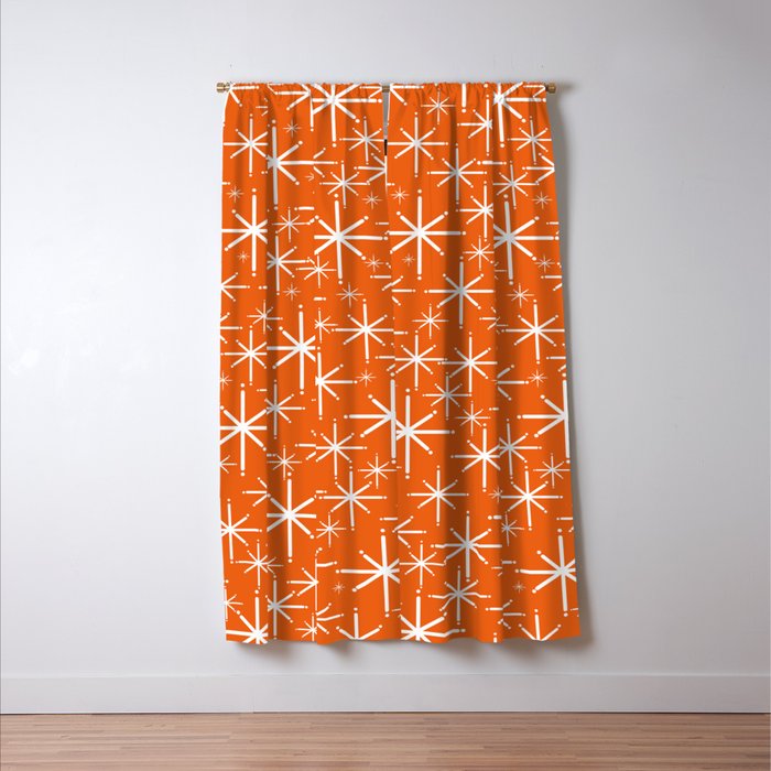 Twinkling Starbursts Mid Century Modern Pattern in Orange and White Window Curtain Gallery Image 3