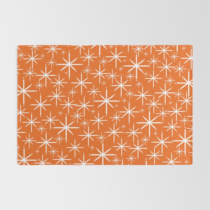 Twinkling Starbursts Mid Century Modern Pattern in Orange and White Rug Gallery Image 2