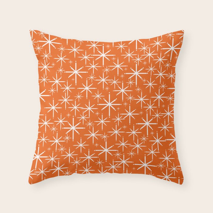 Twinkling Starbursts Mid Century Modern Pattern in Orange and White Throw Pillow Gallery Image 6